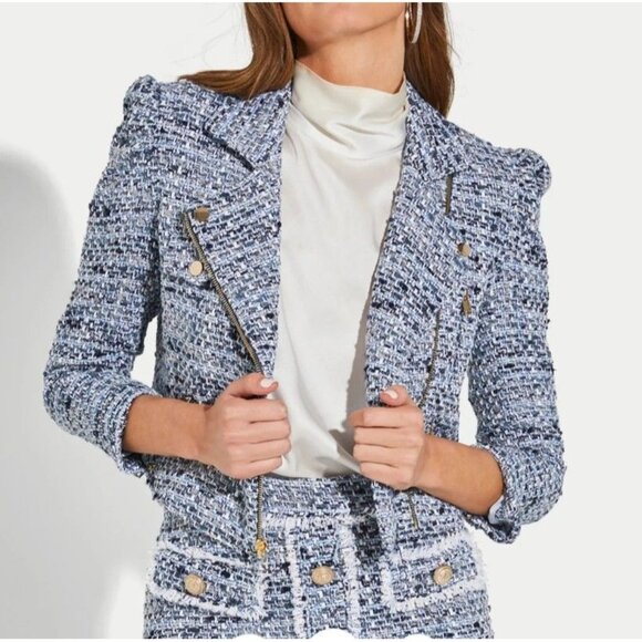 Generation Love Jackets & Blazers - Generation Love Rocky Tweed Cropped Moto Jacket in Blue Melange Size XXL NWT